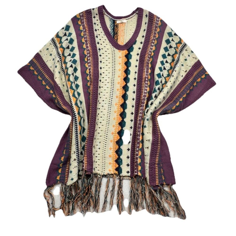 Easel Sweater Poncho Womens Size Medium Boho Indie Oversized Crotcheted